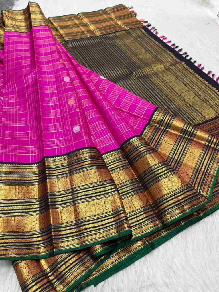 Magenta Gold Checkered Silk Saree