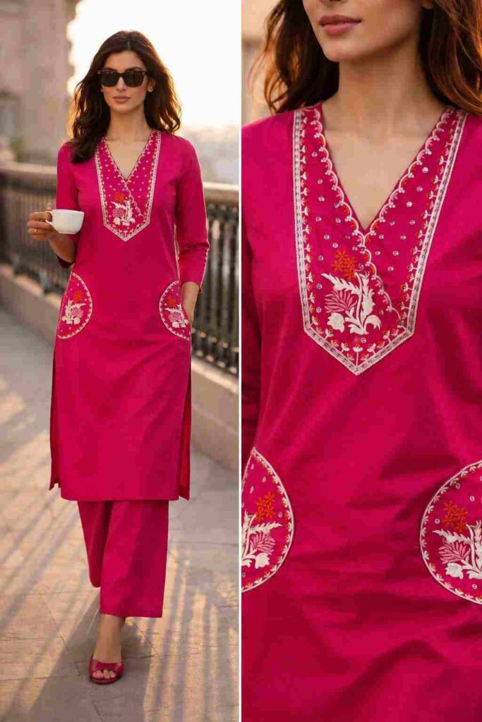 Pink Embroidered Kurta Set
