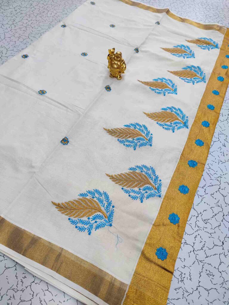 Azure Leaf Elegance Saree