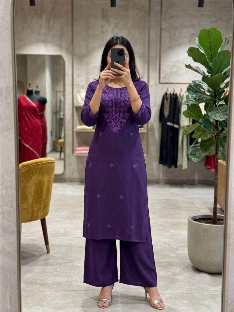 Royal Purple Embroidered Kurta Palazzo Set
