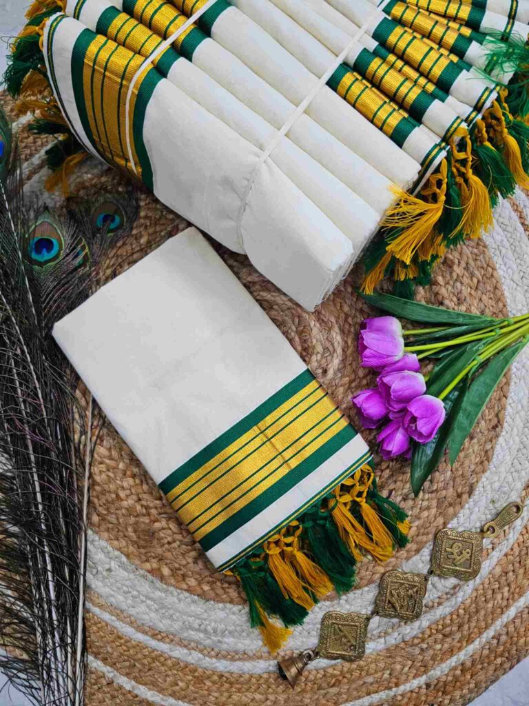 Green & Gold Kasavu Set Mundu