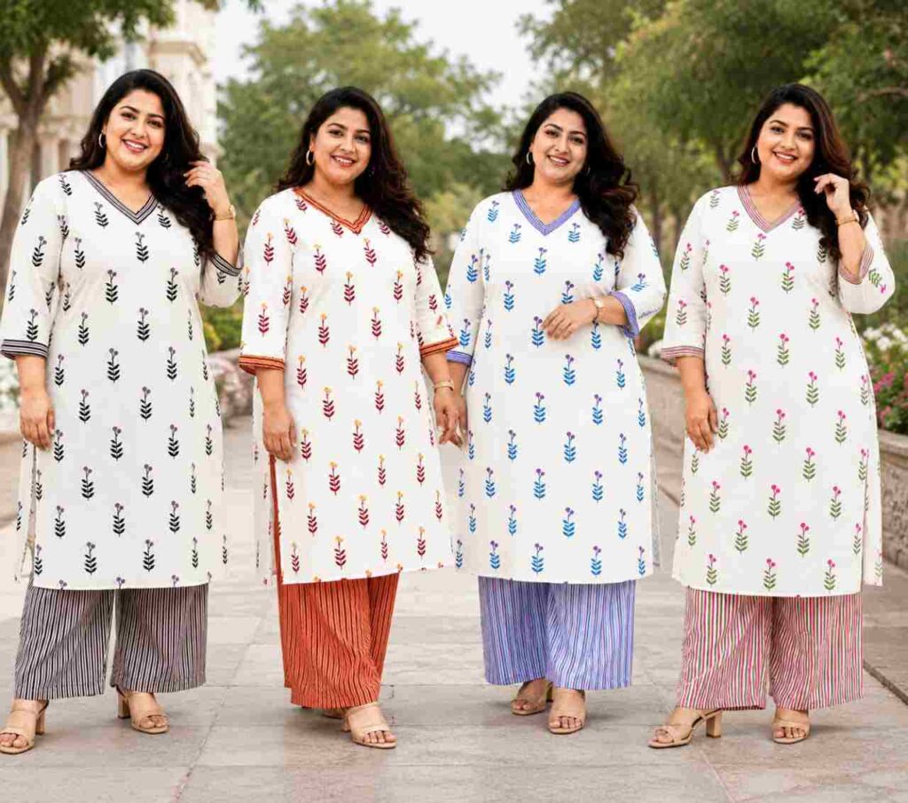 Plus Size Floral Printed Kurta Palazzo Set