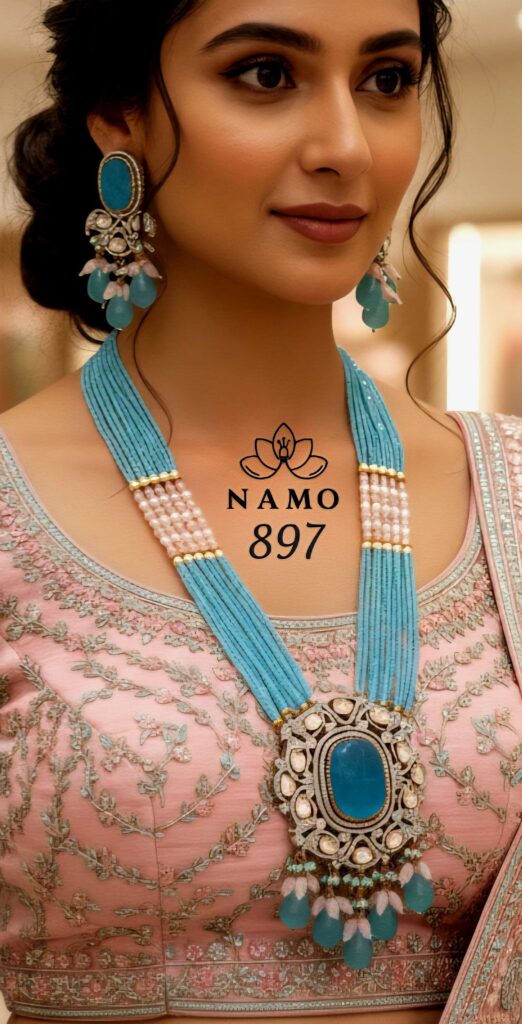 Aqua Blue Beaded Statement Necklace Set