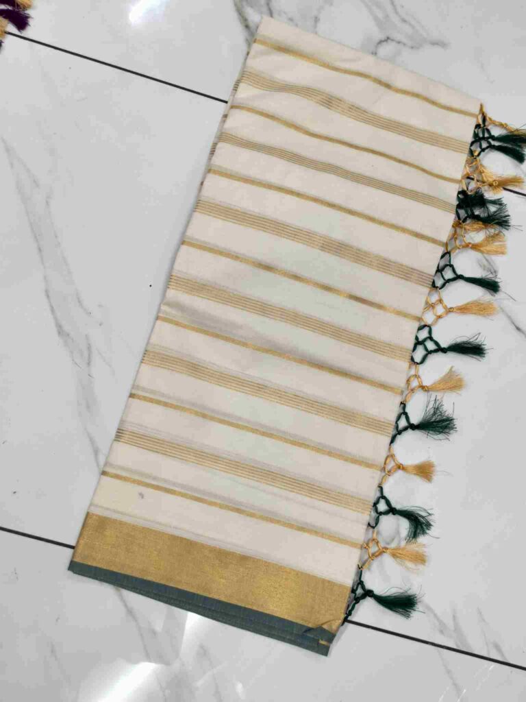 Handcrafted Gold Border Saree with Tassels