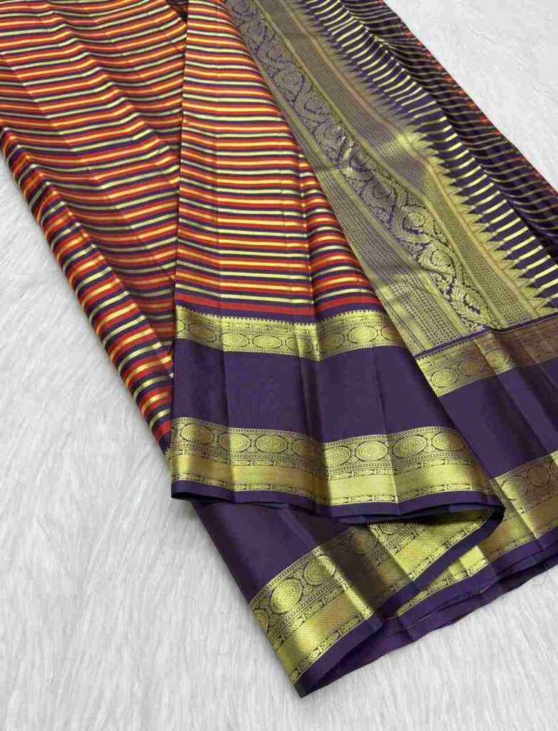 Royal Violet Stripes Kanjivaram Saree