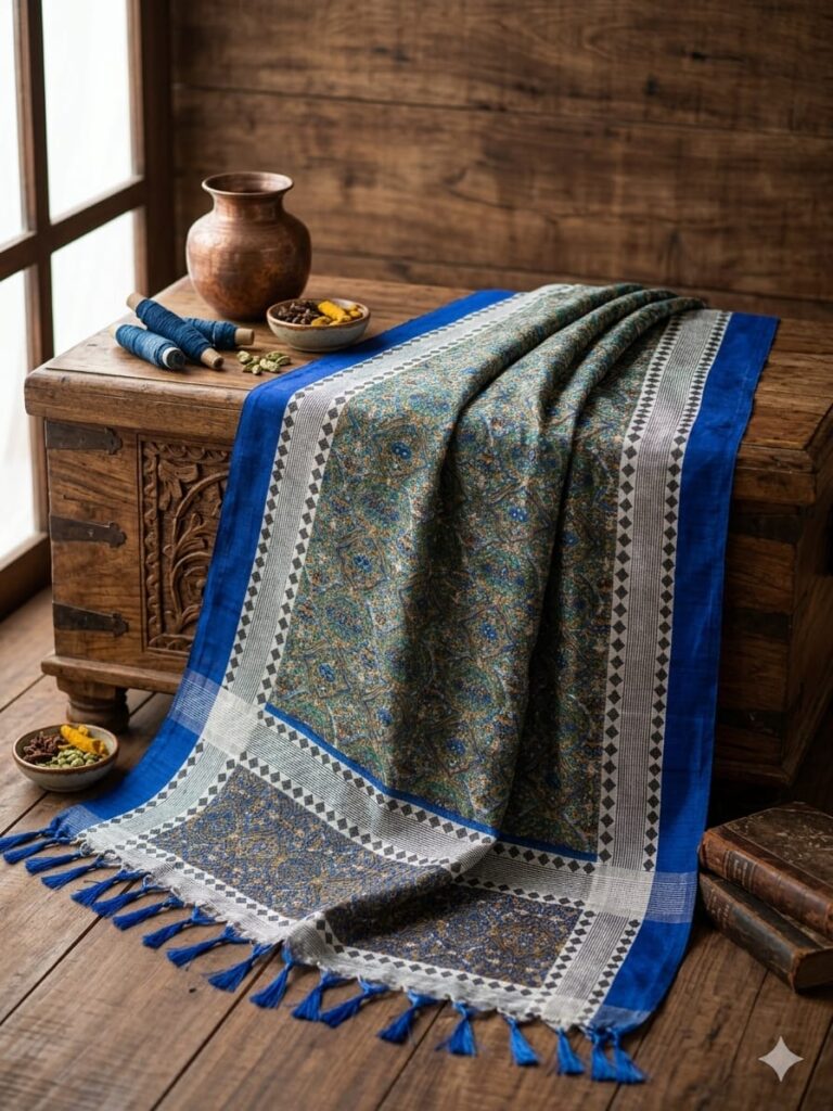 Blue traditional printed dupatta