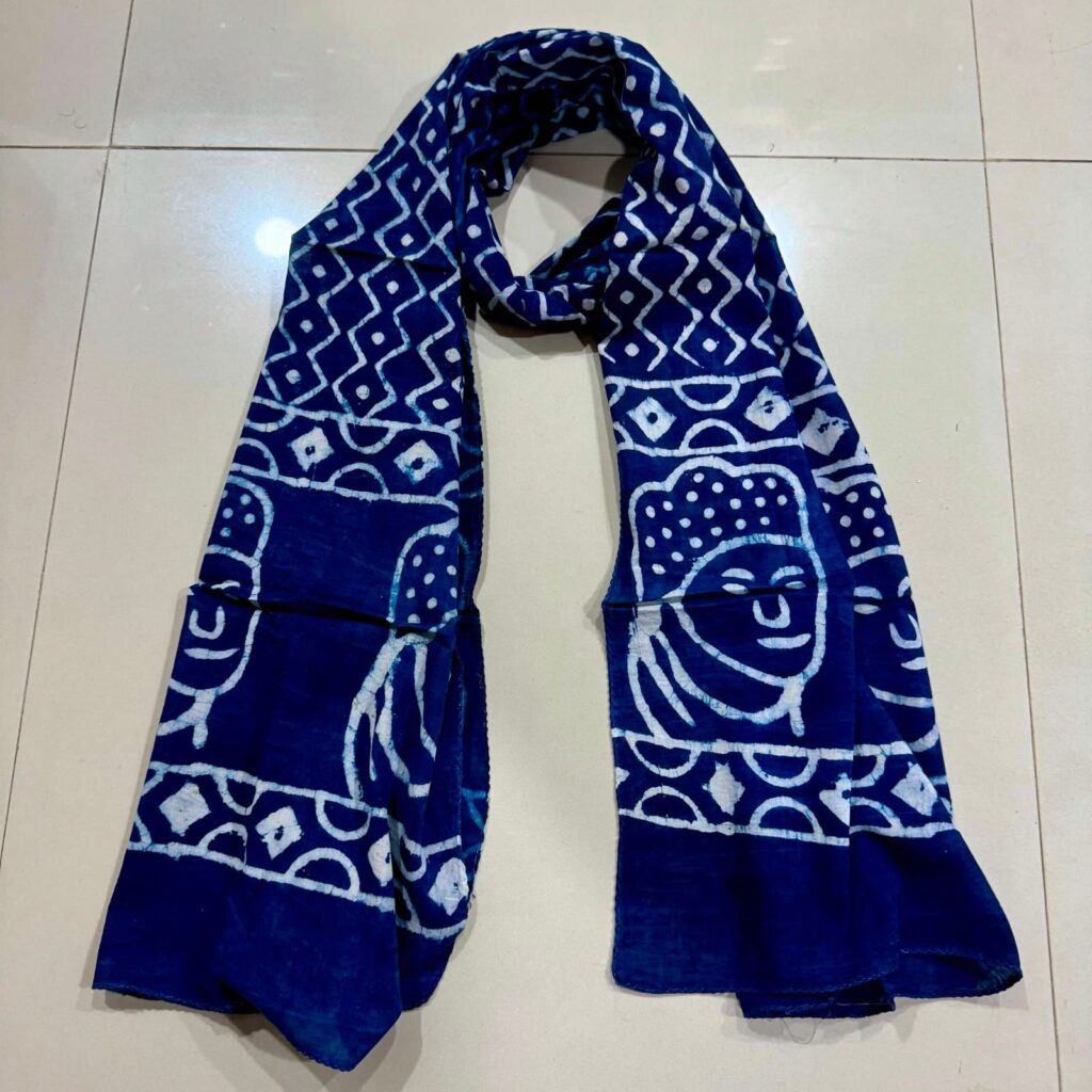 Indigo Tribal Face Batik Scarf
