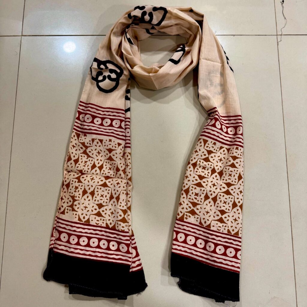 Beige Artisan Print Cotton Scarf