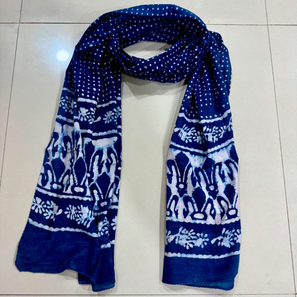 Indigo Dabu Print Cotton Scarf