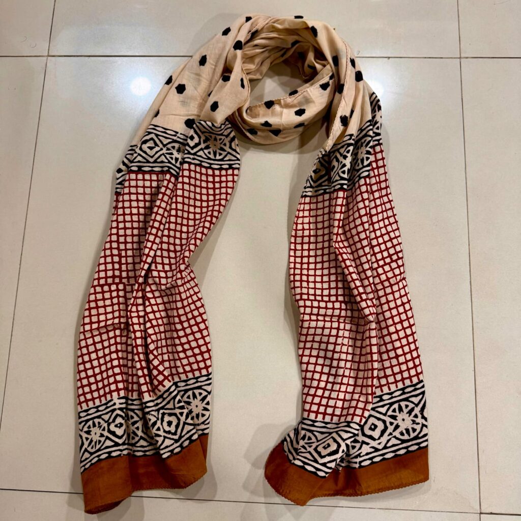 Red Checkered Block Print Scarf