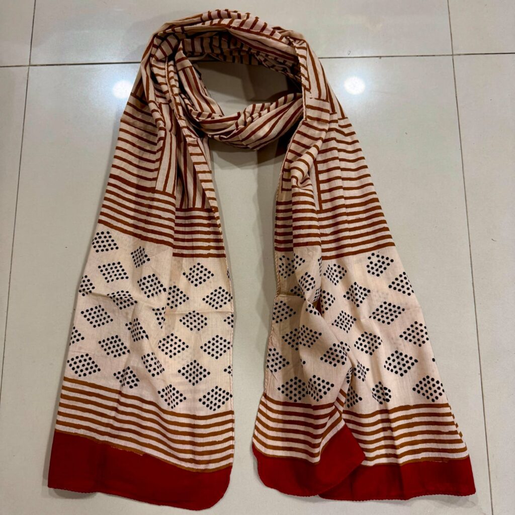Rust Stripe & Dot Print Scarf