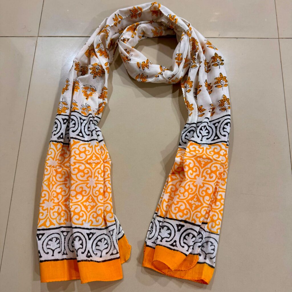 Mustard Floral Block Print Cotton Scarf