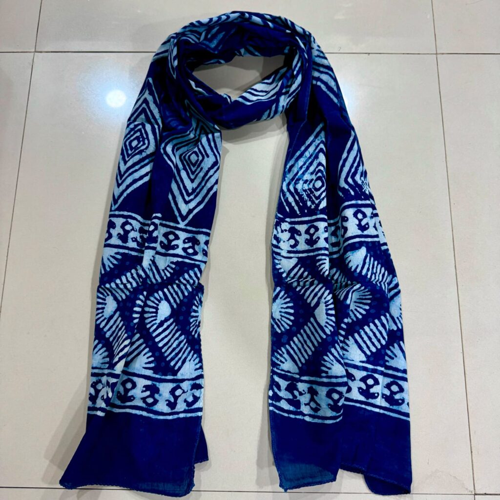 Indigo Geometric Hand Block Print Scarf
