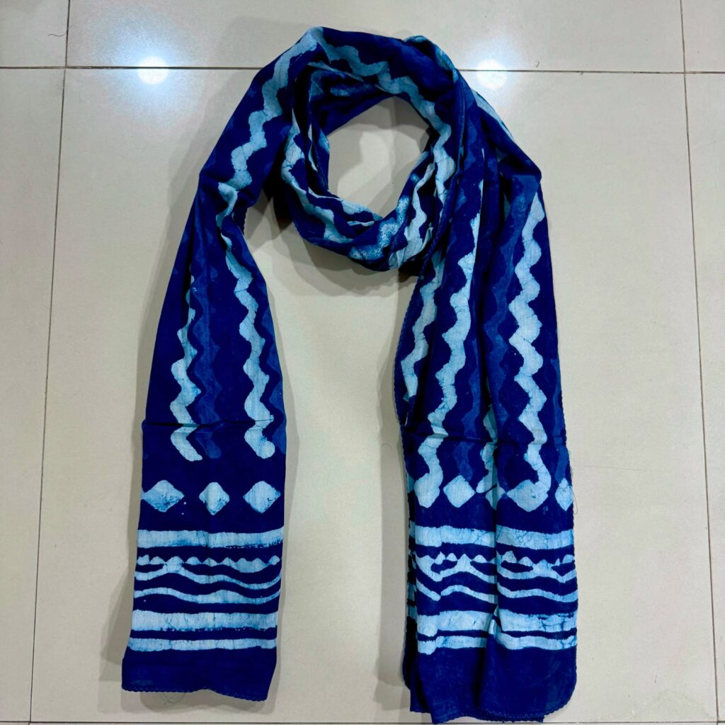 Indigo Wave Print Cotton Scarf