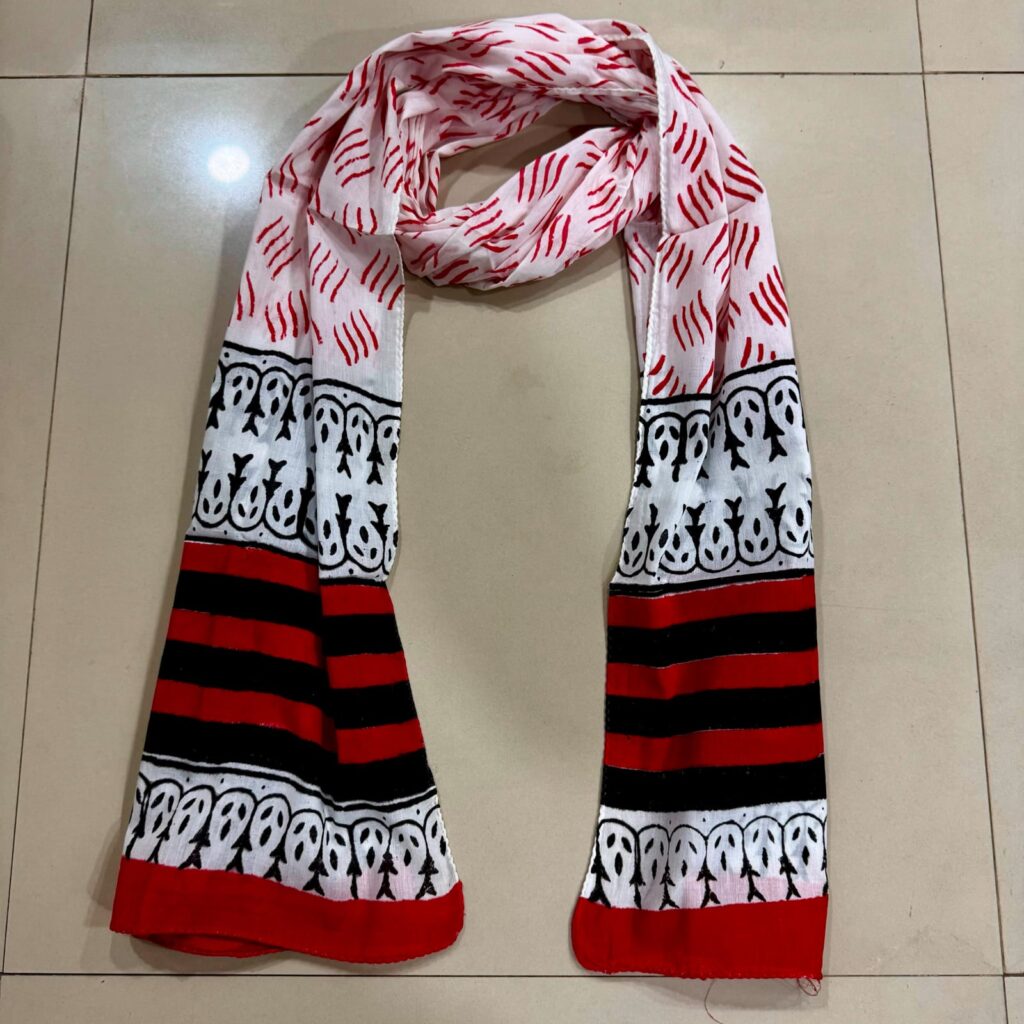 Red Black Stripe Handcrafted Cotton Scarf