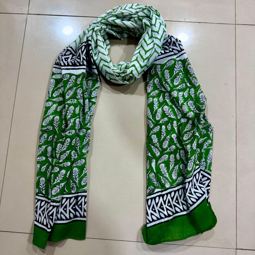 Green Paisley Hand Block Print Cotton Scarf