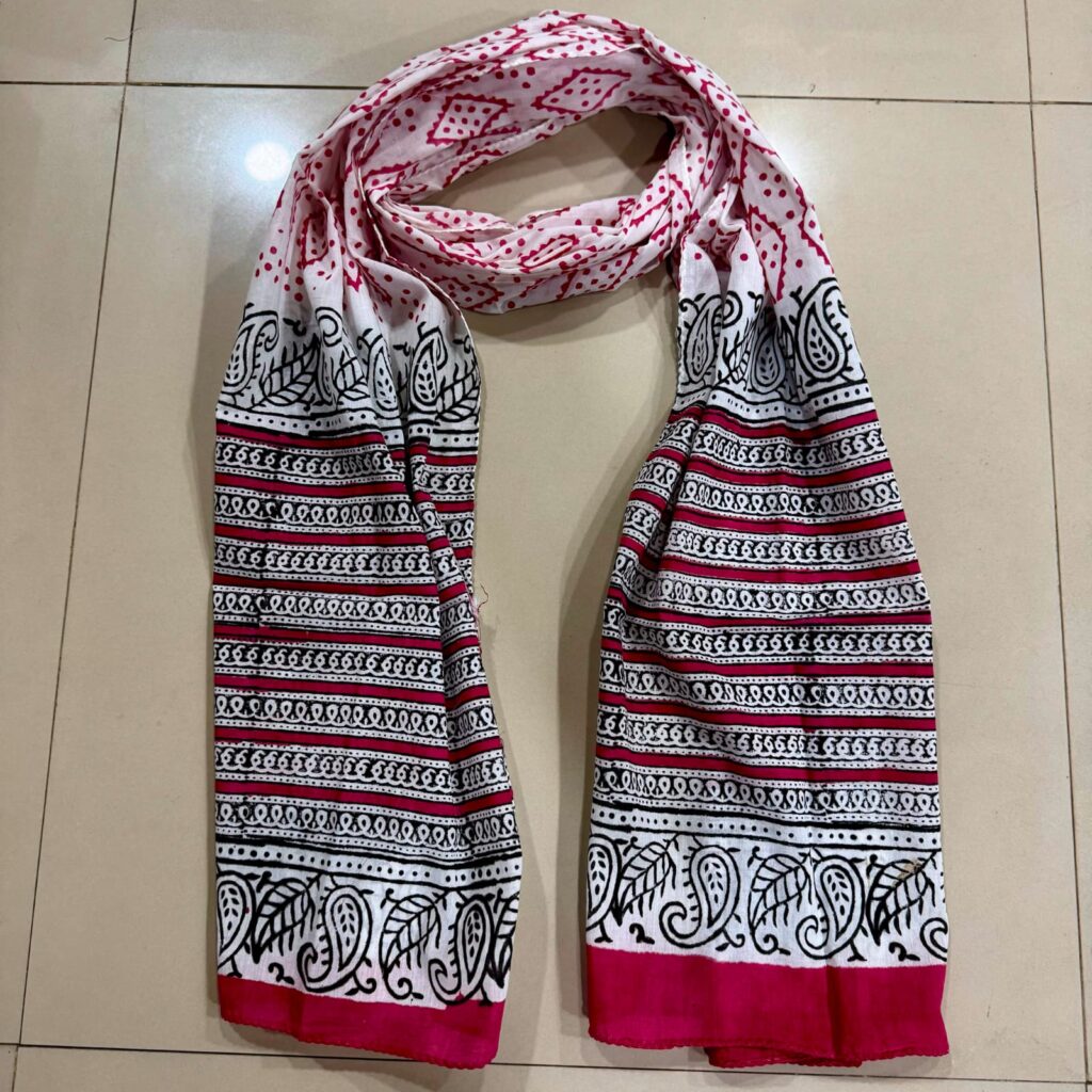 Pink Paisley Stripe Cotton Scarf
