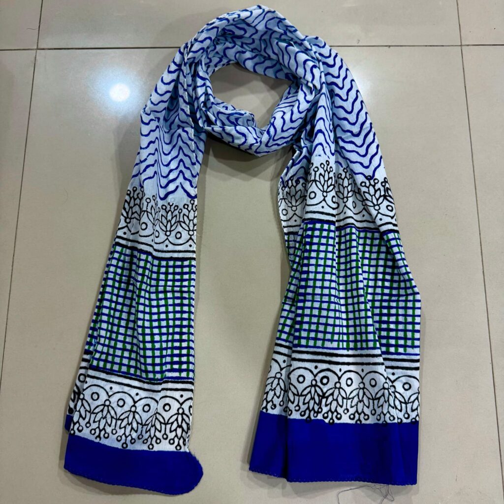 Blue Wave Hand Block Print Cotton Scarf