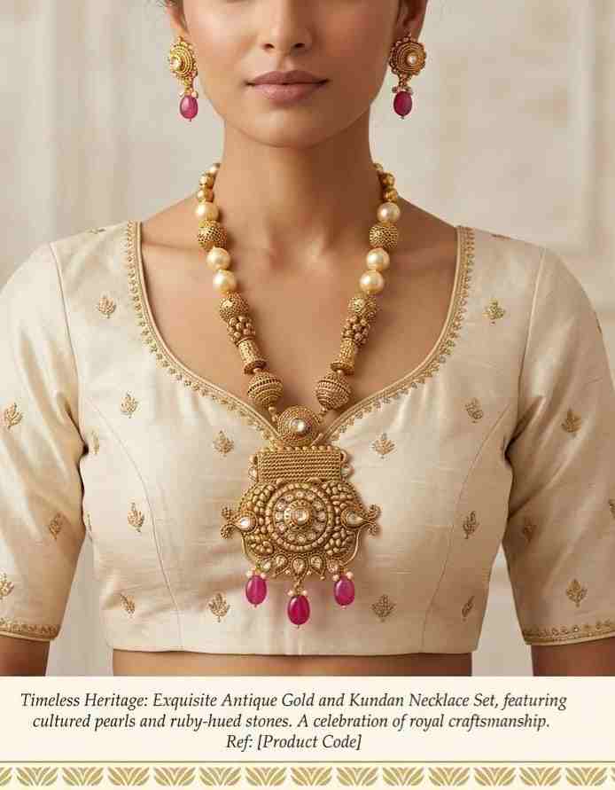 Antique Gold Pearl Pendant Necklace