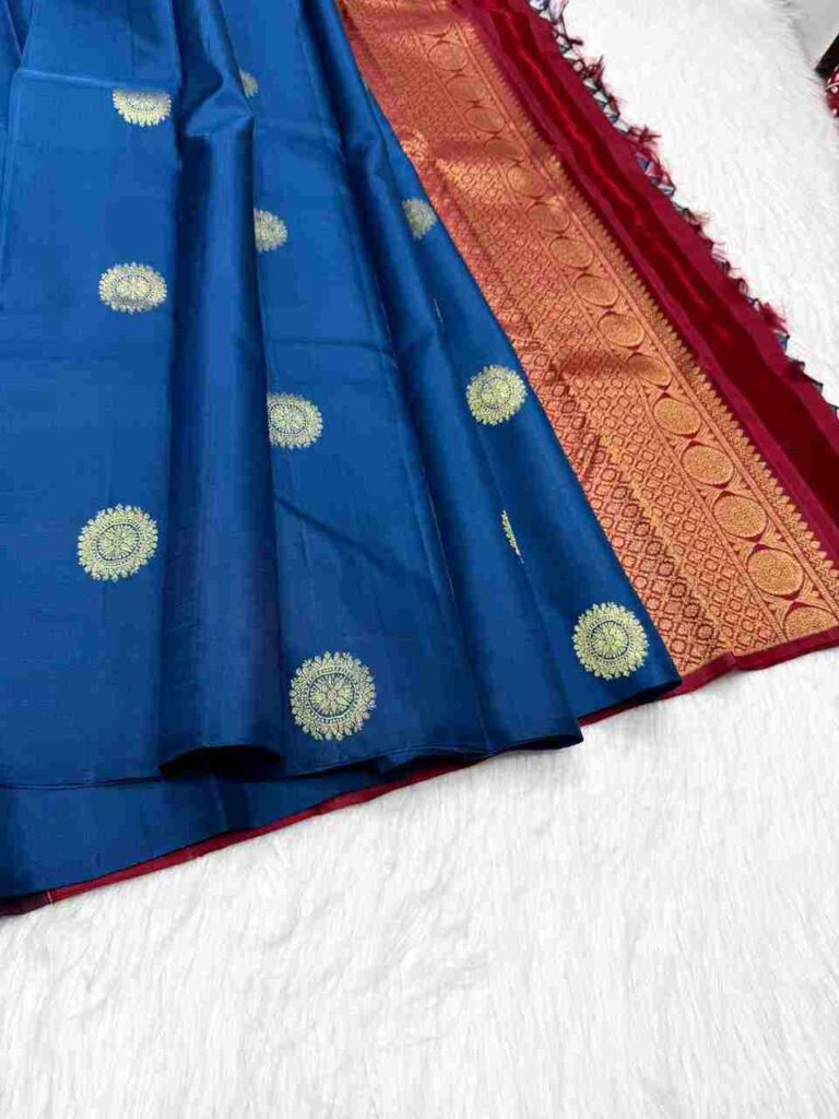 Royal Blue Zari Butta Silk Saree