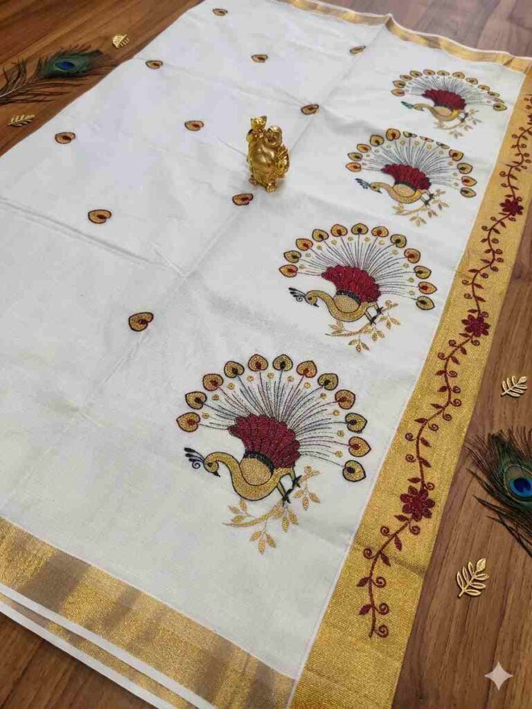 Peacock Glory Kasavu Saree